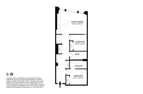 2 Bedroom 2 Bathroom T Floor plan at The May, Cleveland, OH, 44114