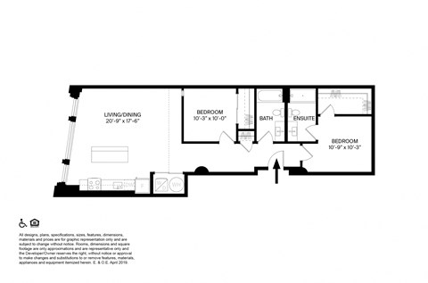 2 Bedroom 2 Bathroom T2 Floor plan at The May, Cleveland, OH, 44114
