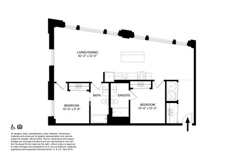 2 Bedroom 2 Bathroom V Floor plan at The May, Cleveland, OH, 44114