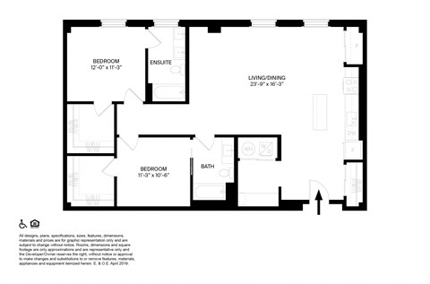 2 Bedroom 2 Bathroom W9 Floor plan at The May, Cleveland, OH, 44114
