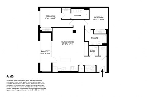 2 Bedroom 2 Bathroom X9 Floor plan at The May, Cleveland, OH, 44114