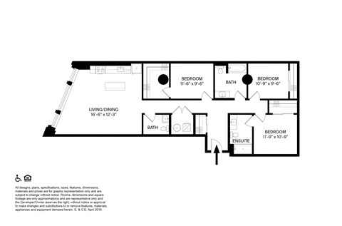 3 Bedroom 2.5 Bathroom Z Floor plan at The May, Cleveland, OH, 44114
