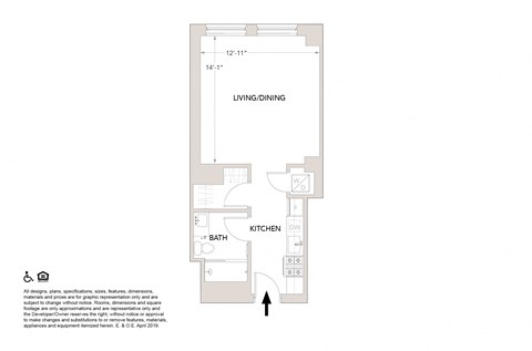 B Studio Floor Plan at Book Tower, Detroit, MI, 48226