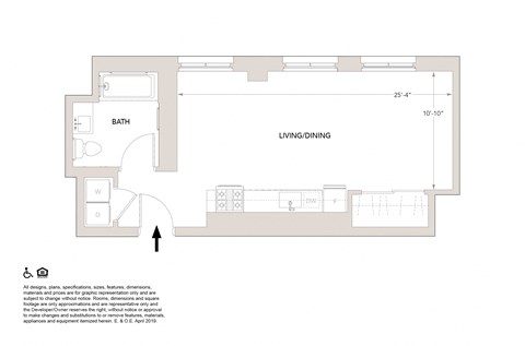 C ADA Studio Floor Plan at Book Tower, Detroit, MI, 48226
