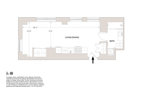D2 Studio Floor Plan at Book Tower, Detroit, MI, 48226