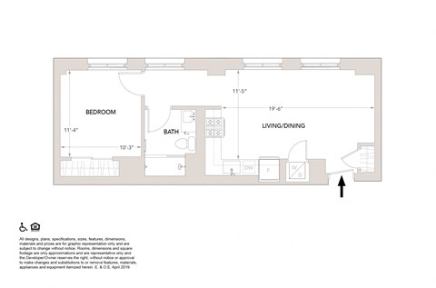 G One Bedroom Floor Plan at Book Tower, Detroit, MI, 48226
