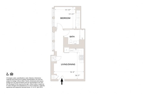 I One Bedroom Floor Plan at Book Tower, Detroit, MI, 48226