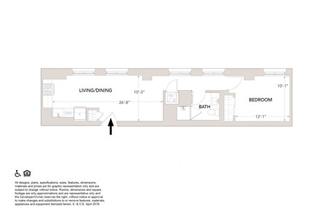J One Bedroom Floor Plan at Book Tower, Detroit, MI, 48226