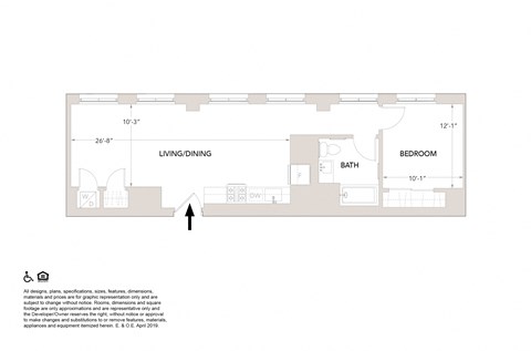 J2 One Bedroom Floor Plan at Book Tower, Detroit, MI, 48226