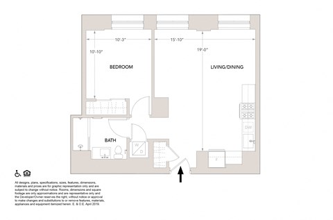 K One Bedroom Floor Plan at Book Tower, Detroit, MI, 48226