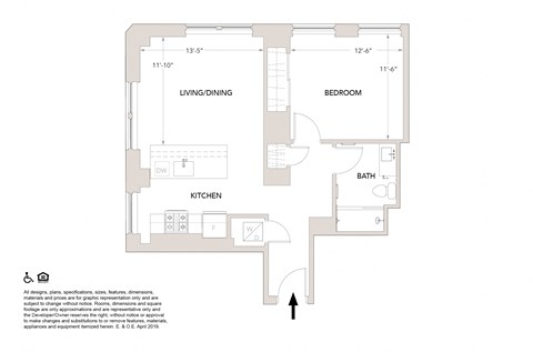 M One Bedroom Floor Plan at Book Tower, Detroit, MI, 48226