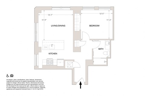 M2 One Bedroom Floor Plan at Book Tower, Detroit, MI, 48226