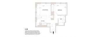 M3 One Bedroom Floor Plan at Book Tower, Detroit, MI, 48226