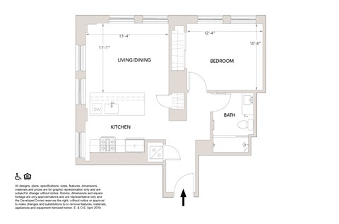 M3 One Bedroom Floor Plan at Book Tower, Detroit, MI, 48226
