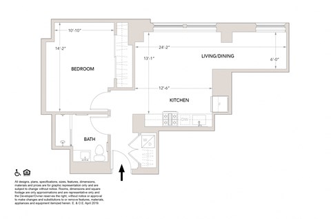 N One Bedroom Floor Plan at Book Tower, Detroit, MI, 48226