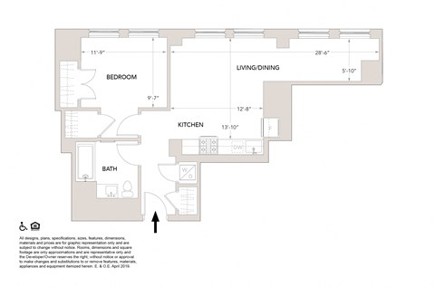 N3 One Bedroom Floor Plan at Book Tower, Detroit, MI, 48226