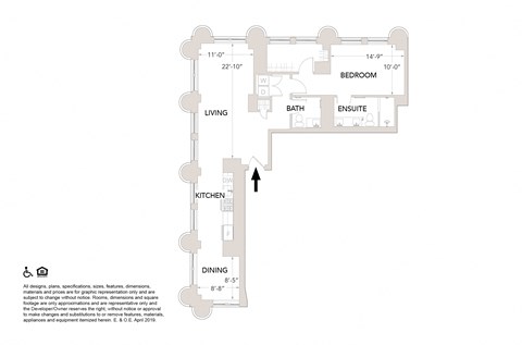 PH1- 1 Bedroom 1.5 Bathroom Floor Plan at Book Tower, Detroit, MI, 48226