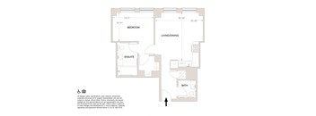 Q ADA 1 Bedroom 1.5 Bathrooms Floor Plan at Book Tower, Detroit, MI, 48226