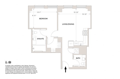 Q ADA 1 Bedroom 1.5 Bathrooms Floor Plan at Book Tower, Detroit, MI, 48226