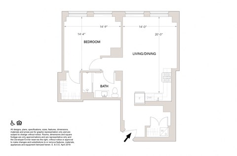 Q One Bedroom Floor Plan at Book Tower, Detroit, MI, 48226