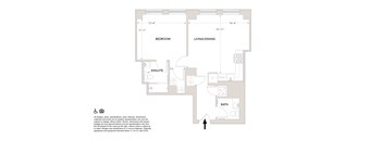 Q2 One Bedroom 1.5 Bathrooms Floor Plan at Book Tower, Detroit, MI, 48226