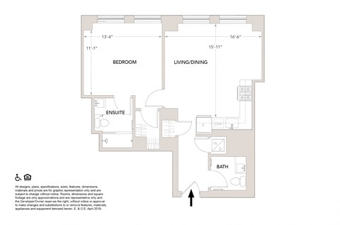 Q2 One Bedroom 1.5 Bathrooms Floor Plan at Book Tower, Detroit, MI, 48226