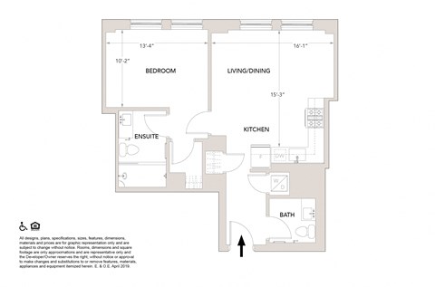 Q3 One Bedroom 1.5 Bathrooms Floor Plan at Book Tower, Detroit, MI, 48226