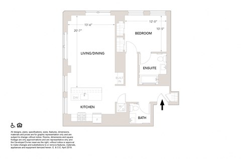 R ADA 1 Bedroom 1.5 Bathrooms Floor Plan at Book Tower, Detroit, MI, 48226