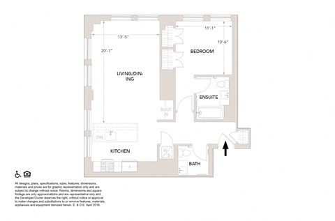 R3 - 1 Bedroom 1.5 Bathrooms Floor Plan at Book Tower, Detroit, MI, 48226