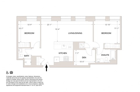S-ADA 2 Bedrooms 2 Bathrooms + Den Floor Plan at Book Tower, Detroit, MI, 48226