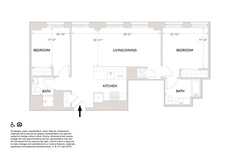 S2- 2 Bedroom 1.5 Bathrooms Floor Plan at Book Tower, Detroit, MI, 48226