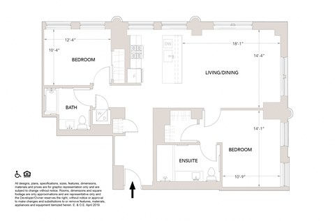 T ADA- 2 Bedrooms 1.5 Bathrooms Floor Plan at Book Tower, Detroit, MI, 48226