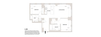 T- 2 Bedrooms 1.5 Bathroom Floor Plan at Book Tower, Detroit, MI, 48226
