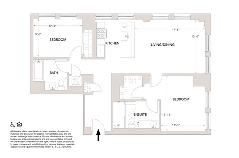 T2- 2 Bedrooms 2 Bathrooms Floor Plan at Book Tower, Detroit, MI, 48226