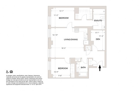 U- 2 Bedrooms 2 Bathrooms + Den Floor Plan at Book Tower, Detroit, MI, 48226