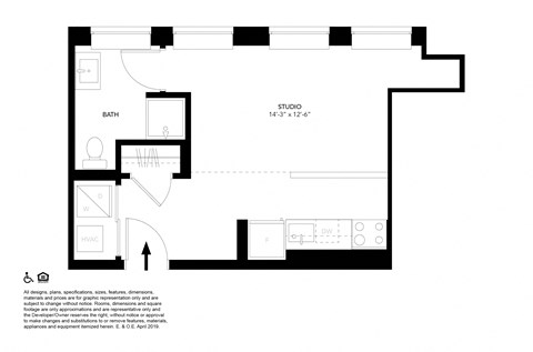 Unit A Studio  Floor Plan at The Press/321, Michigan, 48226
