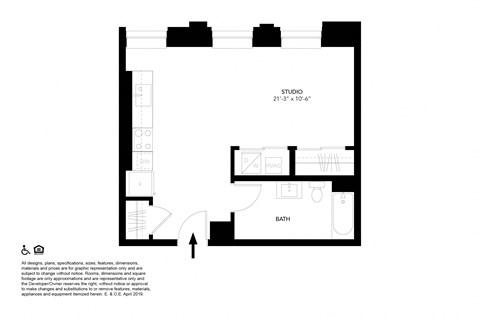 Unit D Studio Floor Plan at The Press/321, Michigan, 48226