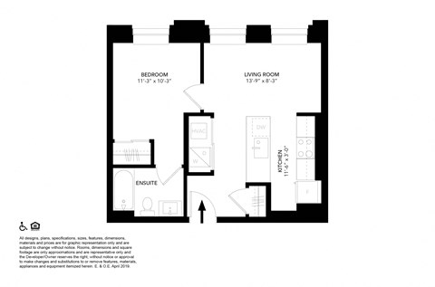 Unit E- One Bedroom Floor Plan at The Press/321, Michigan, 48226