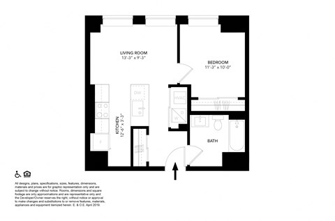 Unit E2- One Bedroom Floor Plan at The Press/321, Michigan, 48226