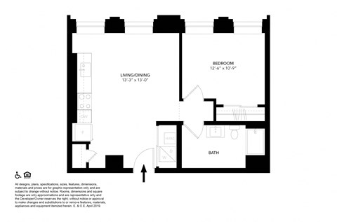 Unit F- One Bedroom Floor Plan at The Press/321, Michigan, 48226