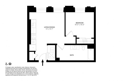 Unit F2- One Bedroom Floor Plan at The Press/321, Michigan, 48226