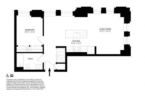 Unit H- One Bedroom Floor Plan at The Press/321, Michigan, 48226