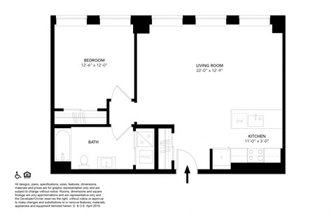 Unit J- One Bedroom Floor Plan at The Press/321, Michigan, 48226