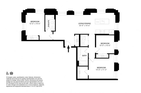 Unit N- Two Bedrooms Two Bathrooms Floor Plan at The Press/321, Michigan, 48226