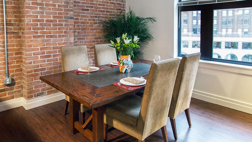 Dining area at The Malcomson, Detroit, MI, 48226