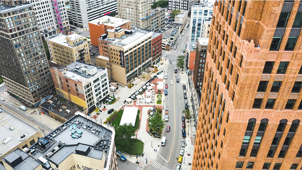 Aerial View Of Buildings at The Stott, Michigan, 48226