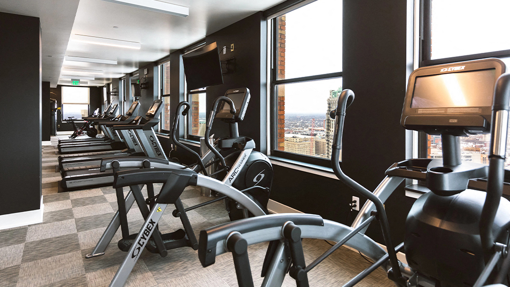 Gym Equipment at The Ferguson Downtown Detroit Apartments, Michigan, 48226
