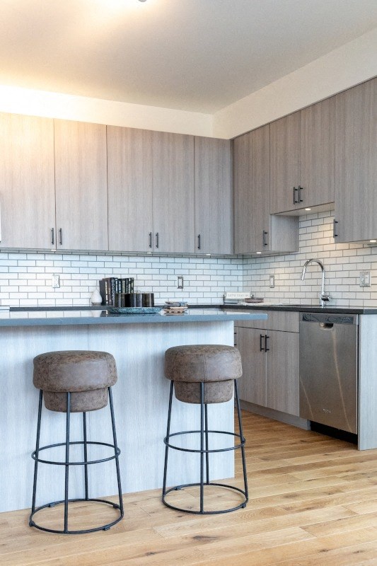 Kitchen Island with Bar Stools at The Assembly, Detroit, MI