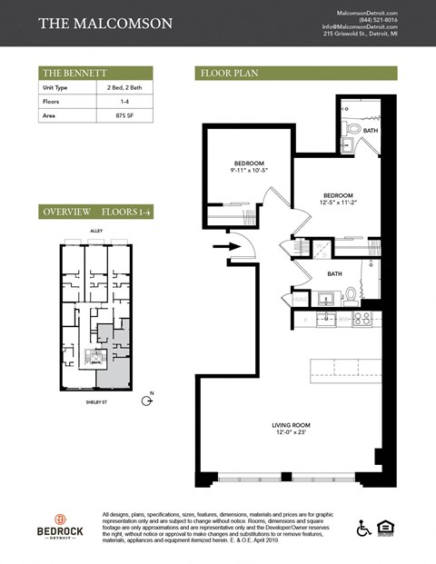 The Bennett Floor Plan at The Malcomson, Michigan