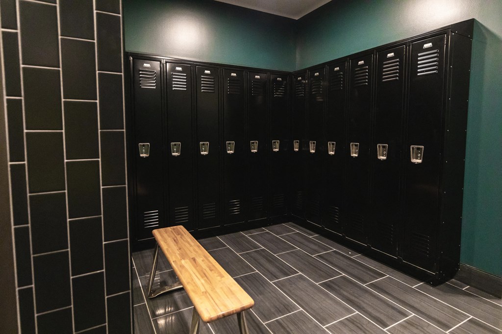 Personal lockers at The May fitness center.